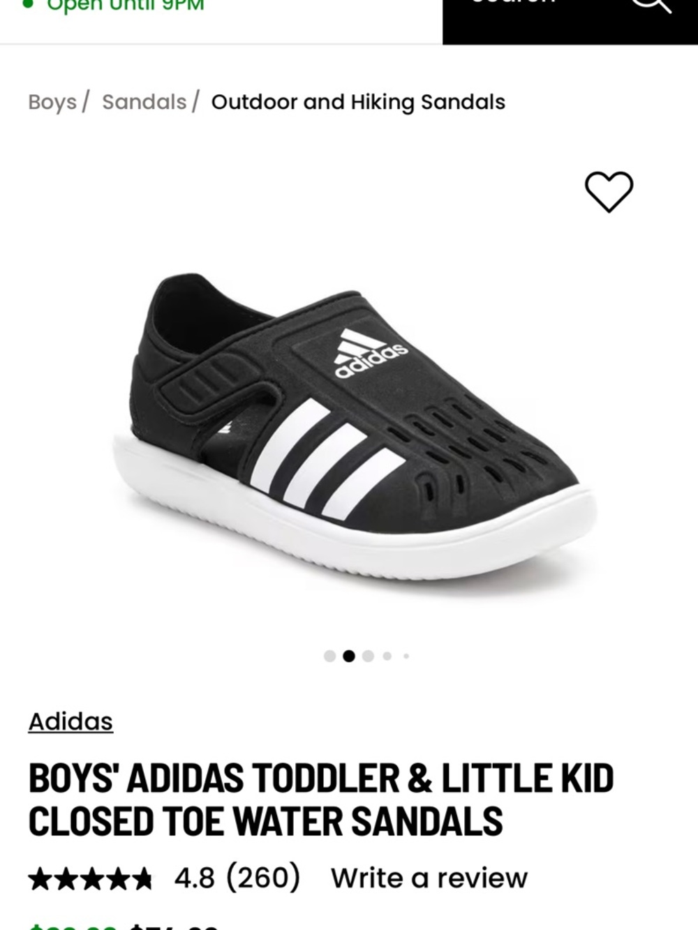 adidas Black and White Kids Water Shoes